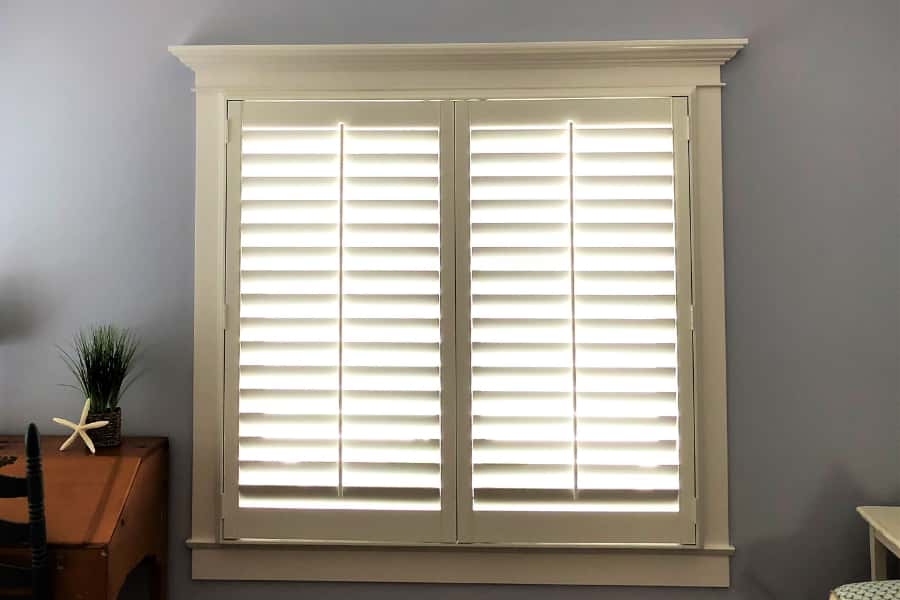 White Polywood shutters in a living room